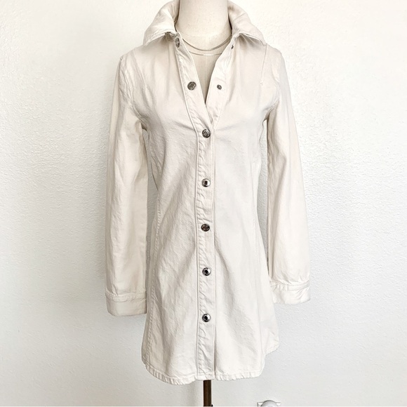 ZARA White Denim Button Down Mini Jacket Shirt Dress - Picture 5 of 15